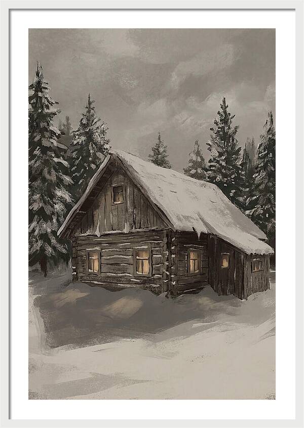 Snowy Cabin With Warm Light