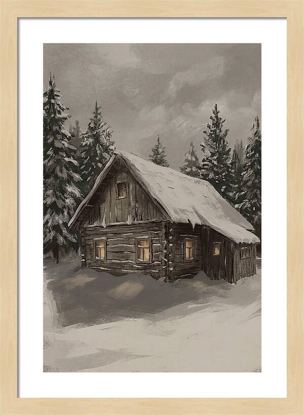 Snowy Cabin With Warm Light