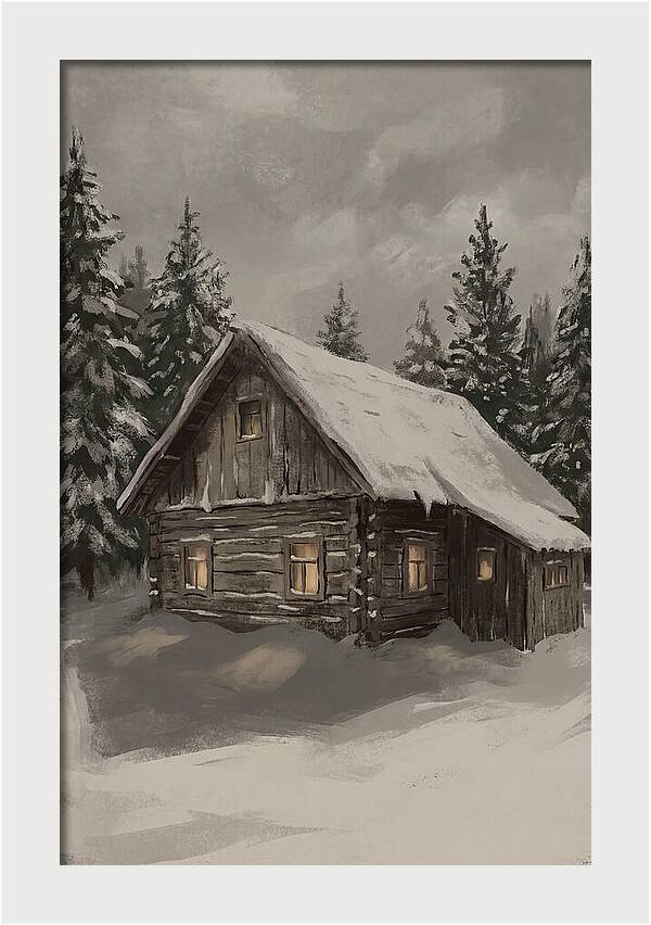 Snowy Cabin With Warm Light