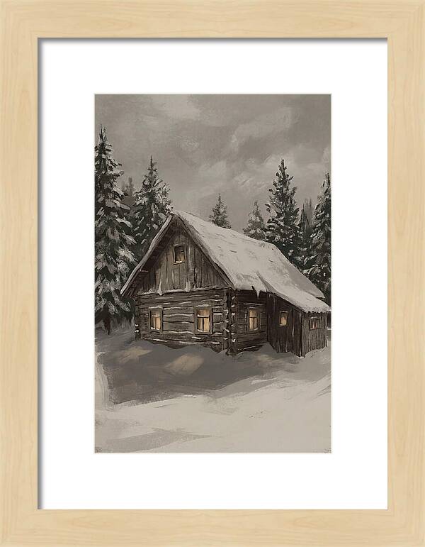 Snowy Cabin With Warm Light