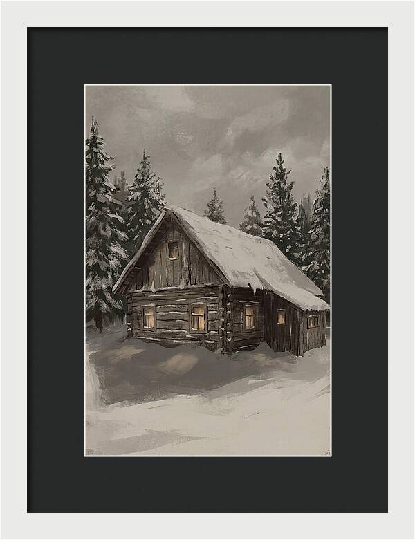 Snowy Cabin With Warm Light