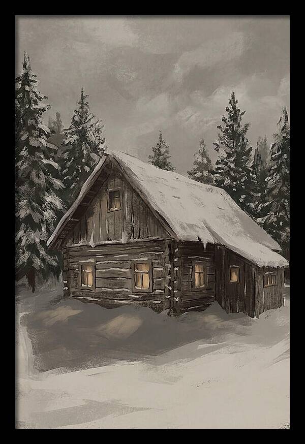 Snowy Cabin With Warm Light