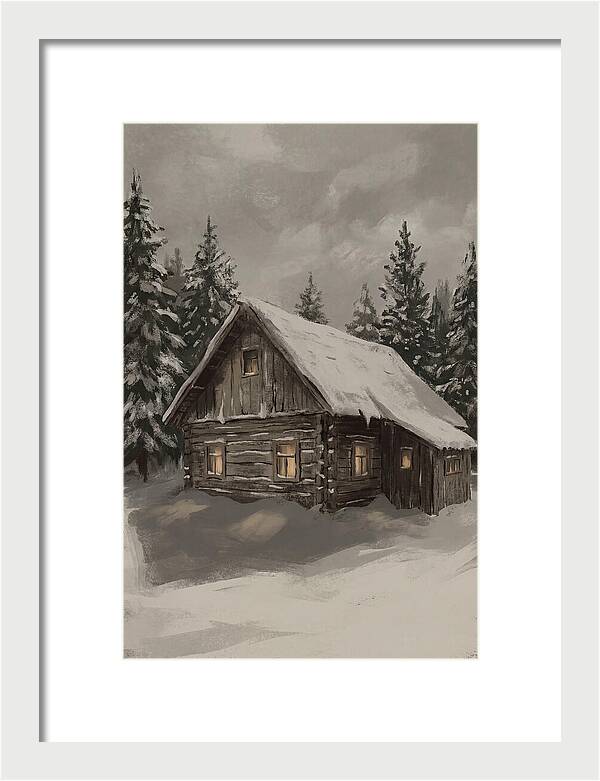 Snowy Cabin With Warm Light