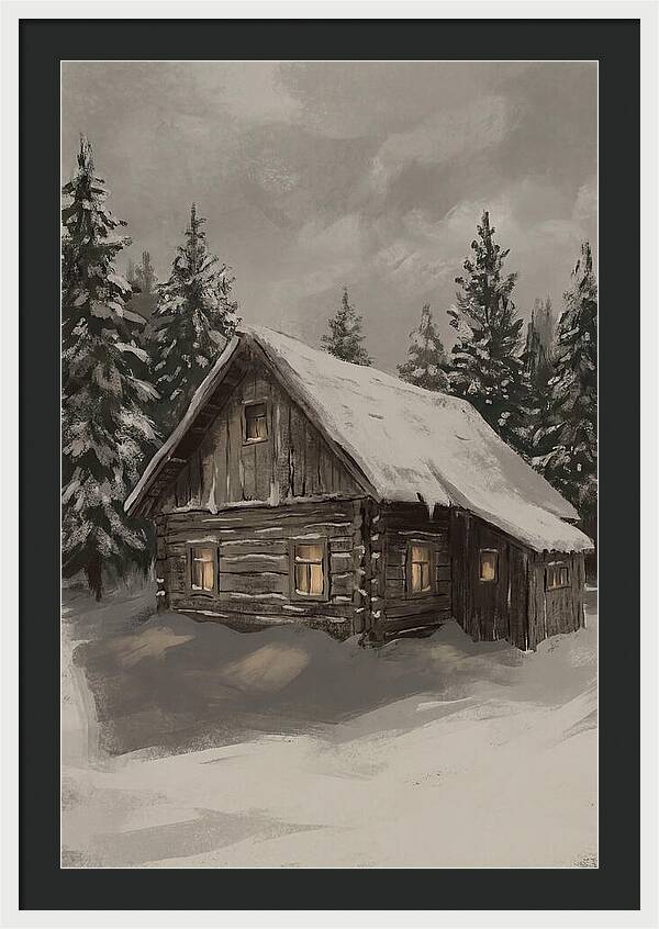 Snowy Cabin With Warm Light
