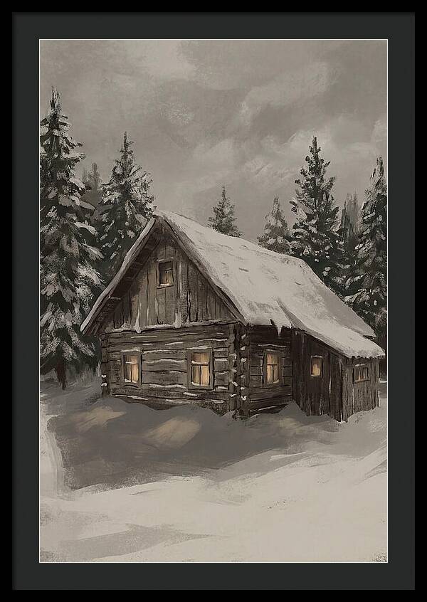 Snowy Cabin With Warm Light