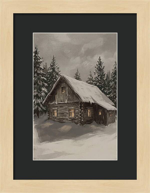 Snowy Cabin With Warm Light