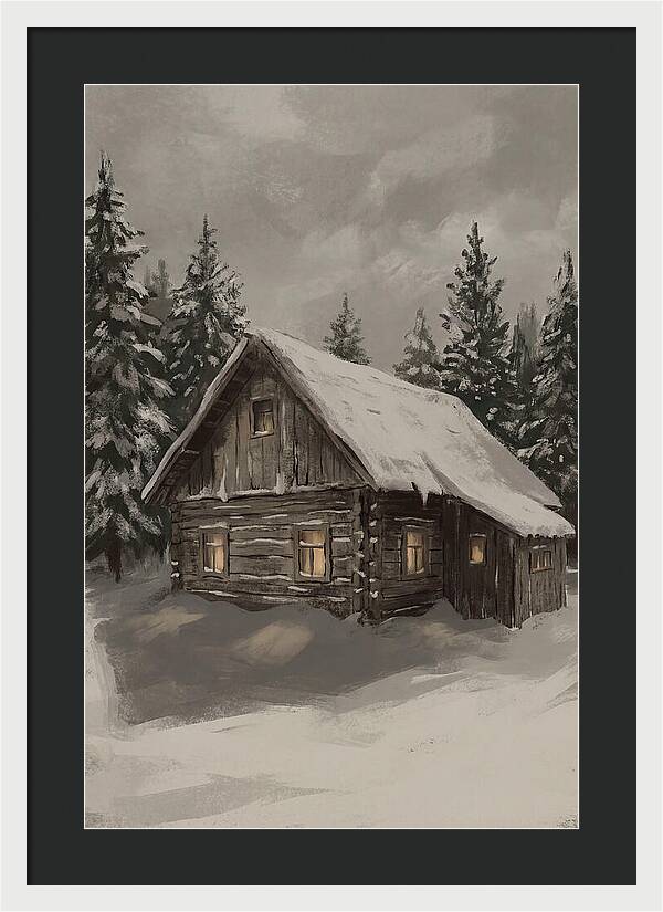 Snowy Cabin With Warm Light