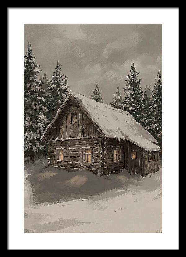 Snowy Cabin With Warm Light
