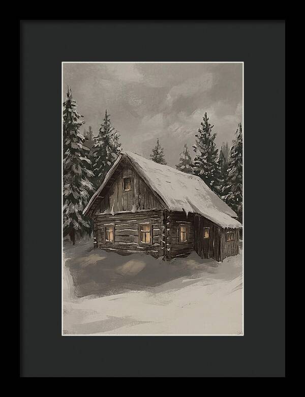 Snowy Cabin With Warm Light