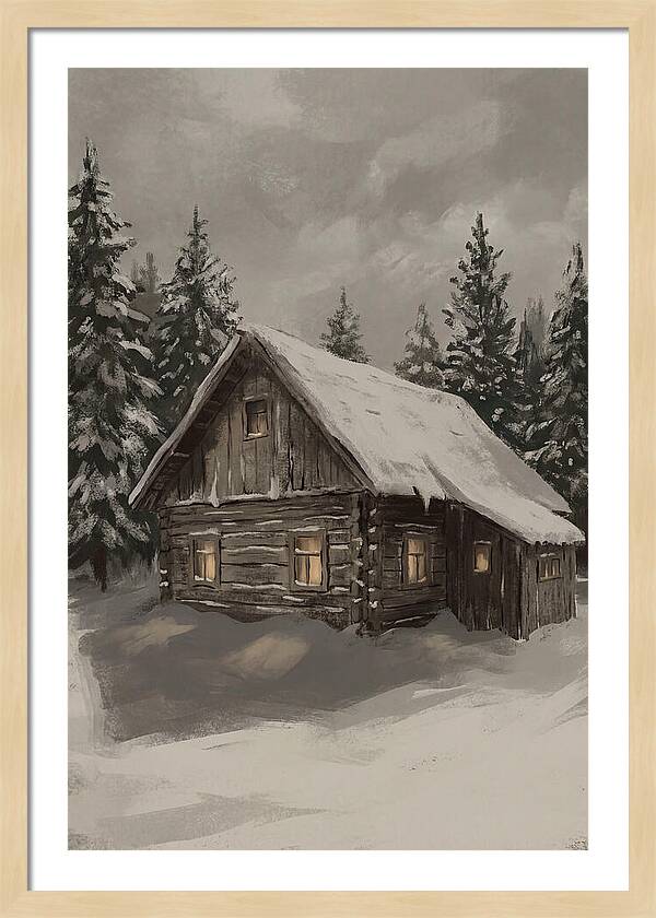 Snowy Cabin With Warm Light
