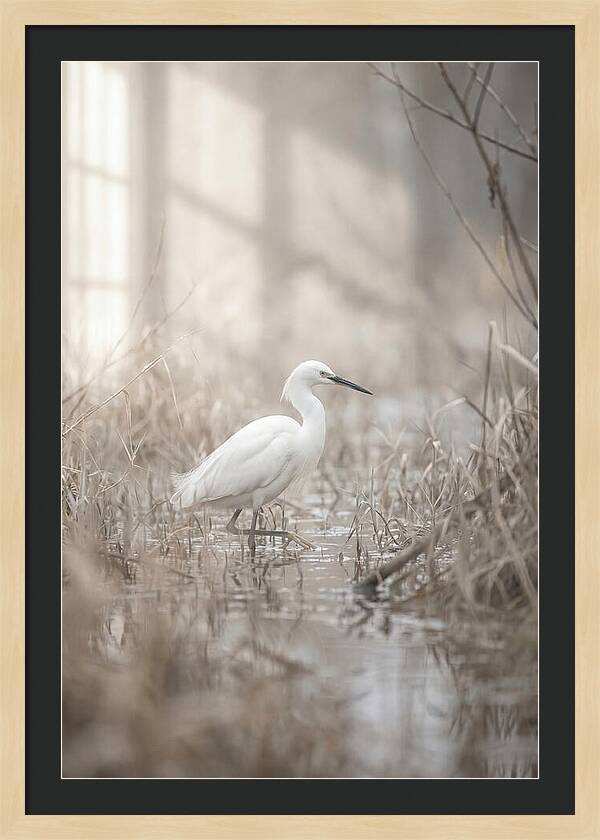 Snowy Egret In Misty Marsh