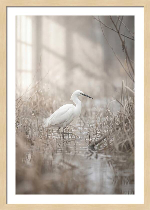 Snowy Egret In Misty Marsh