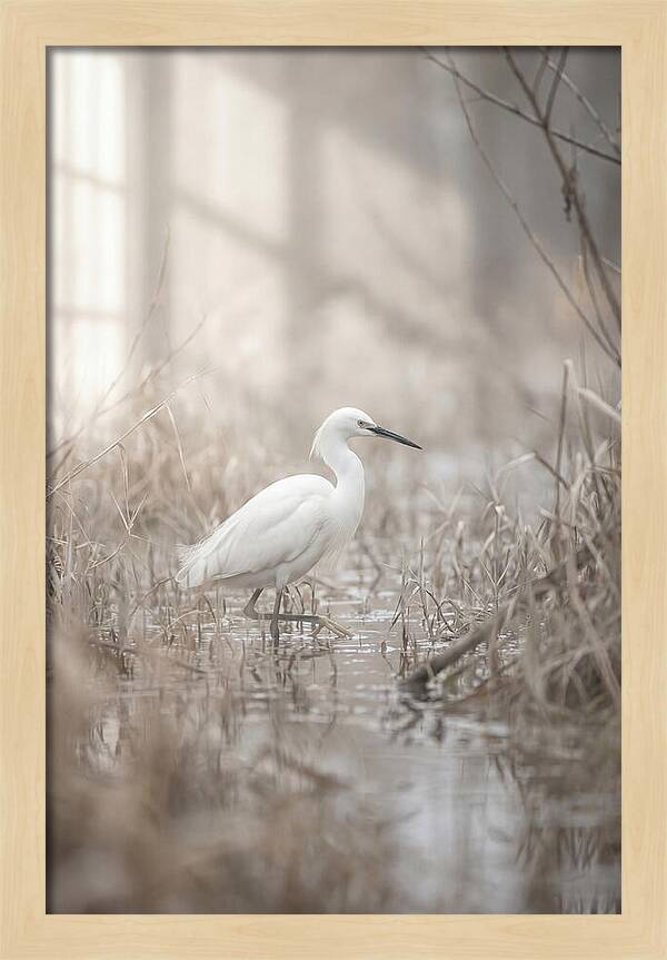 Snowy Egret In Misty Marsh