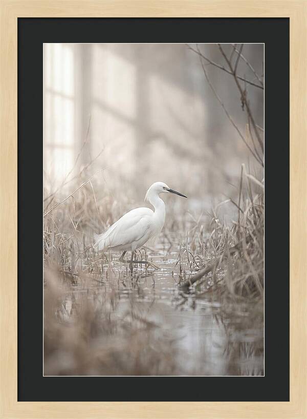 Snowy Egret In Misty Marsh