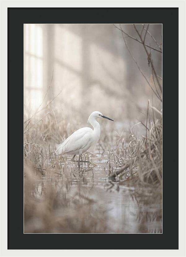 Snowy Egret In Misty Marsh