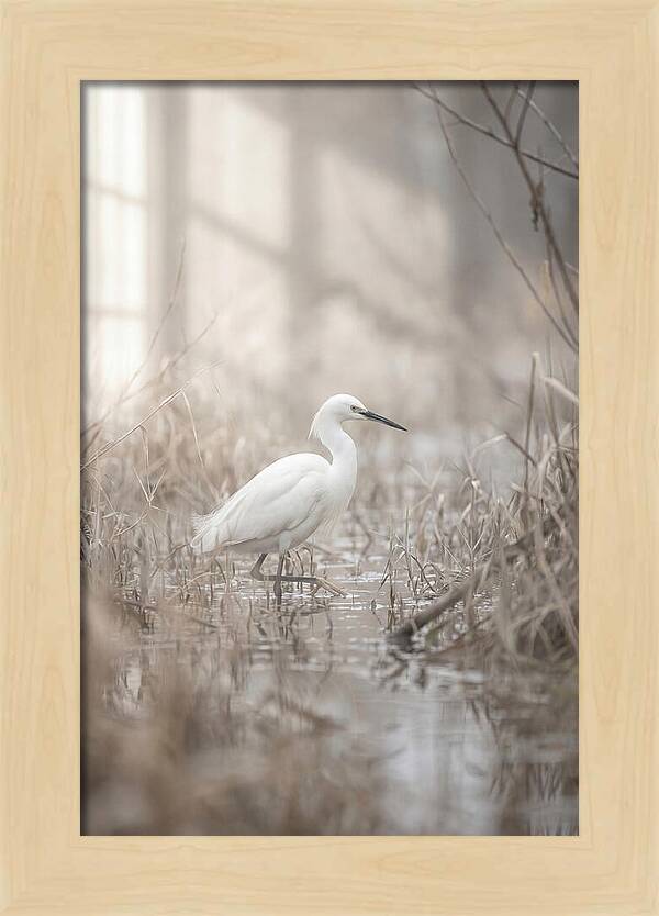 Snowy Egret In Misty Marsh