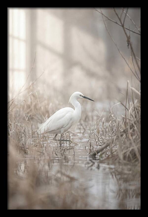 Snowy Egret In Misty Marsh