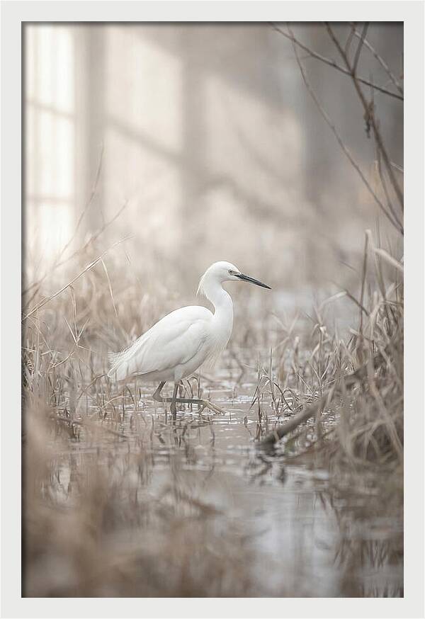Snowy Egret In Misty Marsh