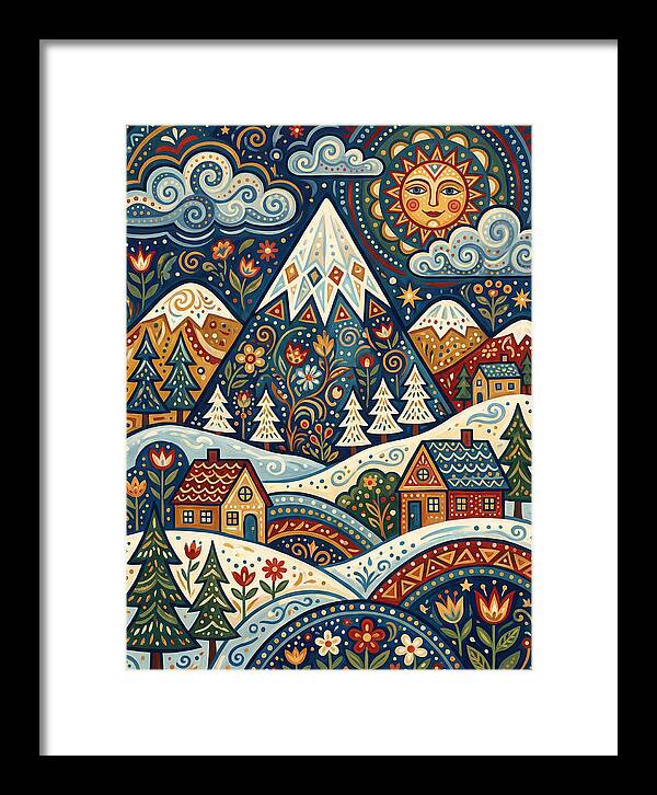 Snowy Mountain Village Scene
