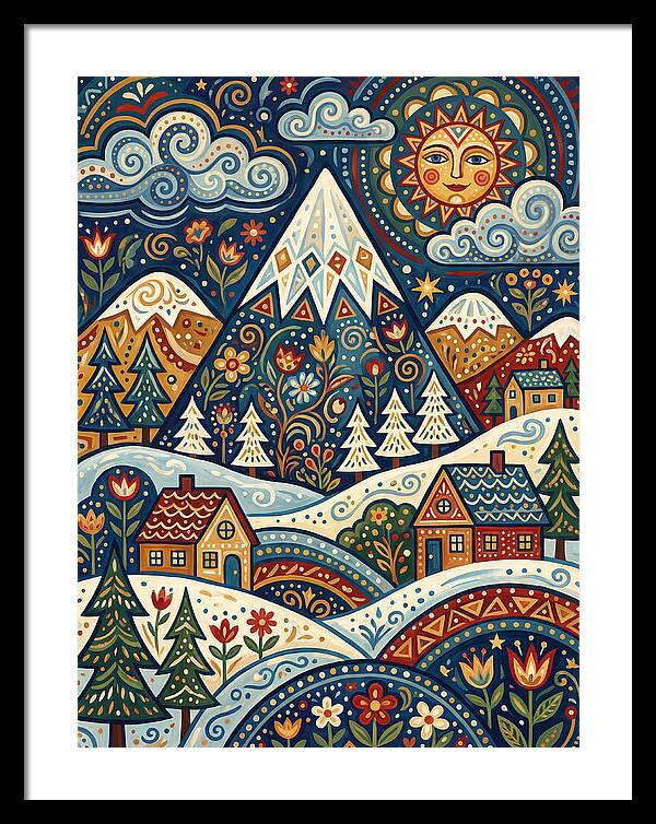 Snowy Mountain Village Scene