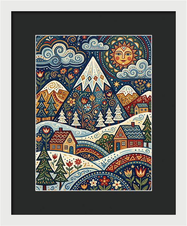 Snowy Mountain Village Scene