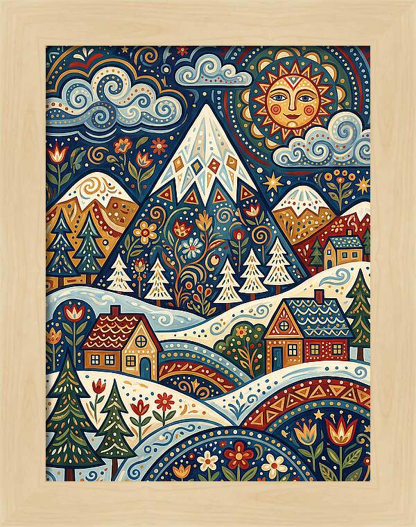 Snowy Mountain Village Scene