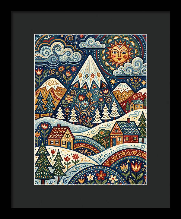 Snowy Mountain Village Scene