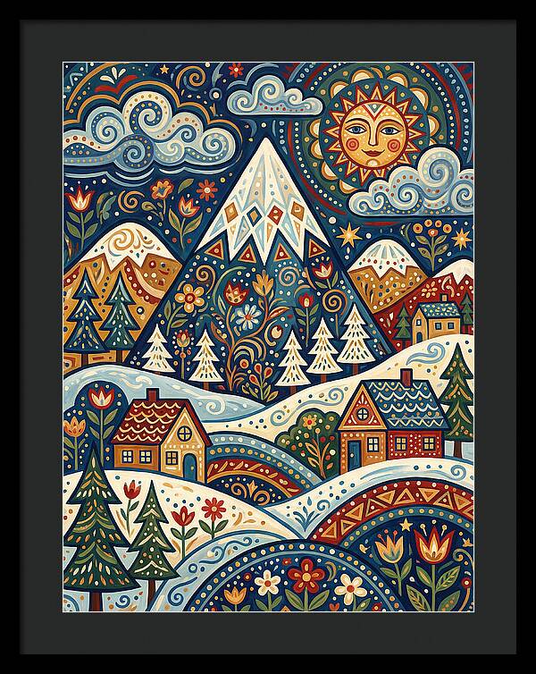 Snowy Mountain Village Scene