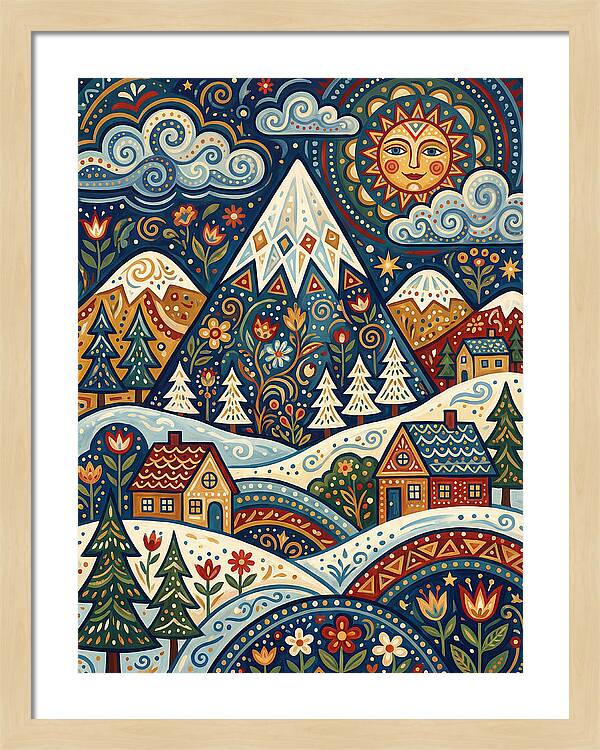 Snowy Mountain Village Scene