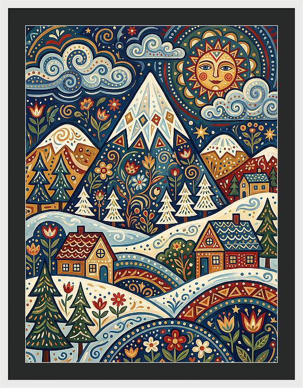 Snowy Mountain Village Scene
