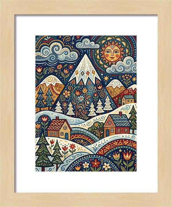 Snowy Mountain Village Scene
