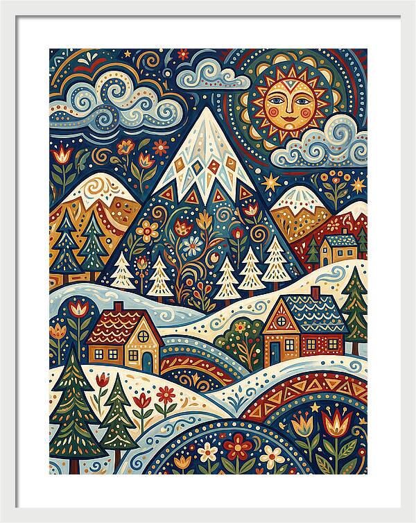 Snowy Mountain Village Scene