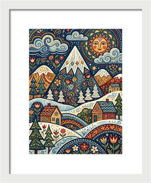 Snowy Mountain Village Scene