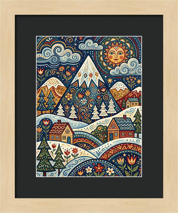 Snowy Mountain Village Scene