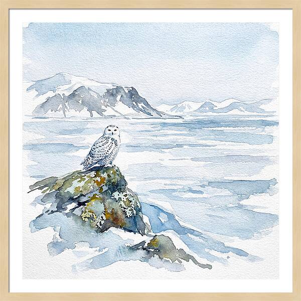 Snowy Owl In Winter Landscape