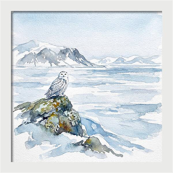 Snowy Owl In Winter Landscape