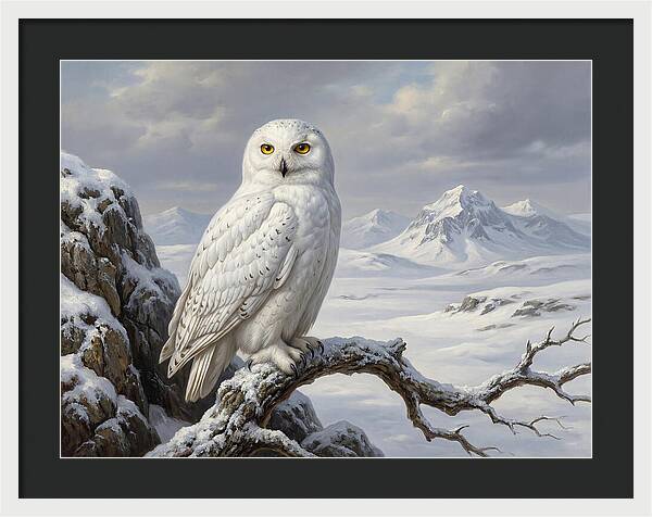 Snowy Owl Perched In Winter Landscape