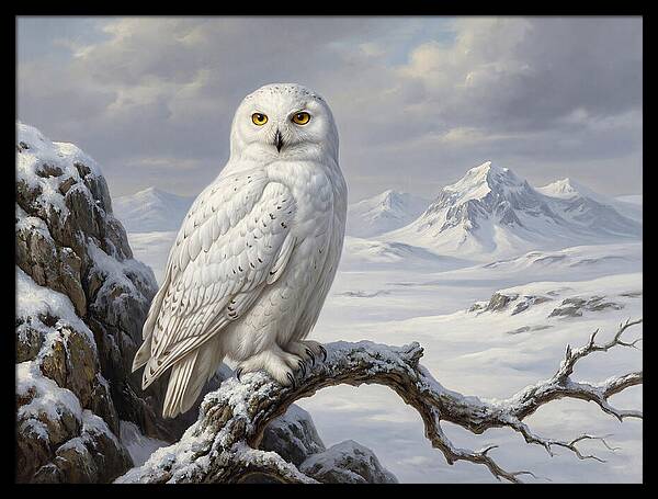Snowy Owl Perched In Winter Landscape