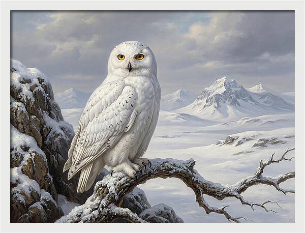 Snowy Owl Perched In Winter Landscape