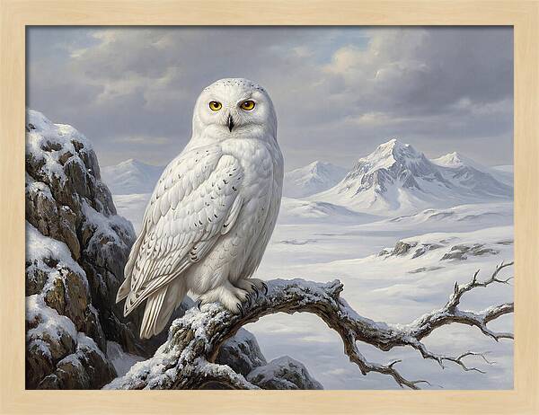 Snowy Owl Perched In Winter Landscape