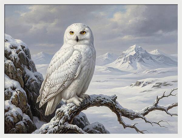 Snowy Owl Perched In Winter Landscape