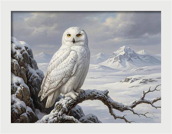 Snowy Owl Perched In Winter Landscape