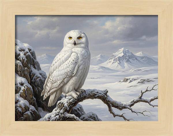 Snowy Owl Perched In Winter Landscape