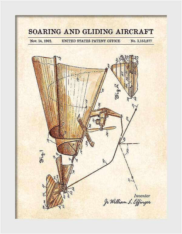 Soaring And Gliding Aircraft Watercolor Patent Us3153877