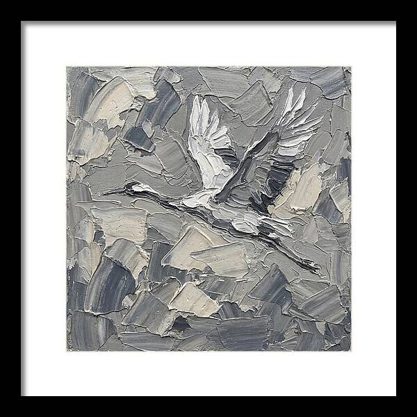Soaring Crane In Grayscale