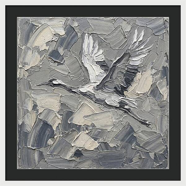 Soaring Crane In Grayscale