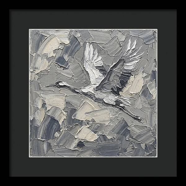Soaring Crane In Grayscale
