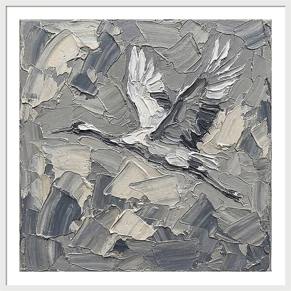Soaring Crane In Grayscale