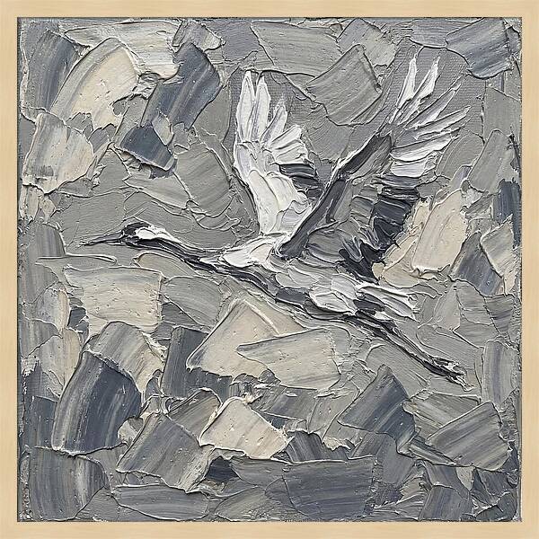 Soaring Crane In Grayscale