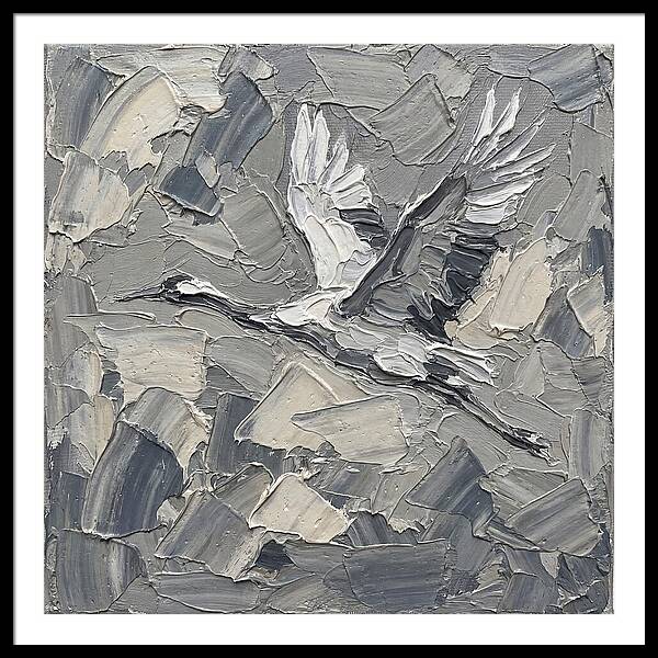 Soaring Crane In Grayscale